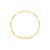 14k Gold Double Puff Heart Station Paper Clip Bracelet